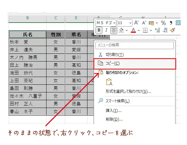 可視セルにした後にコピー