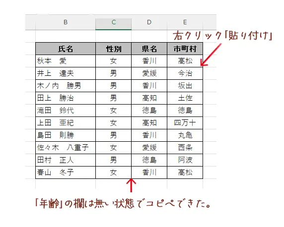 そのままの状態で貼り付け