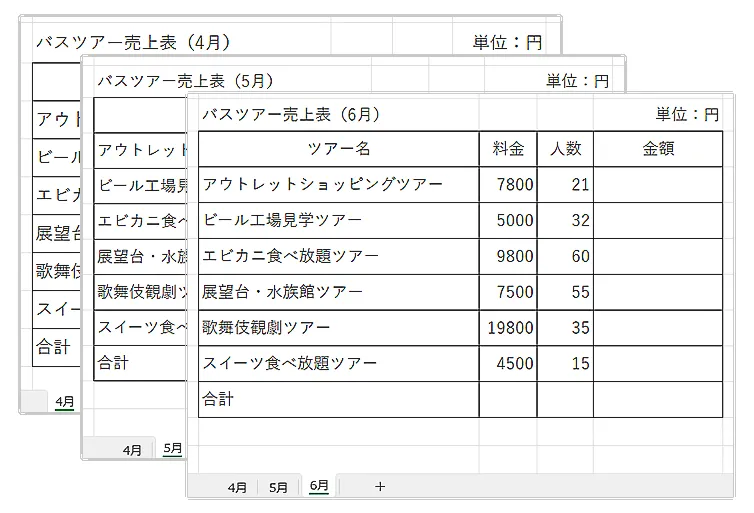 エクセルシートのグループ化